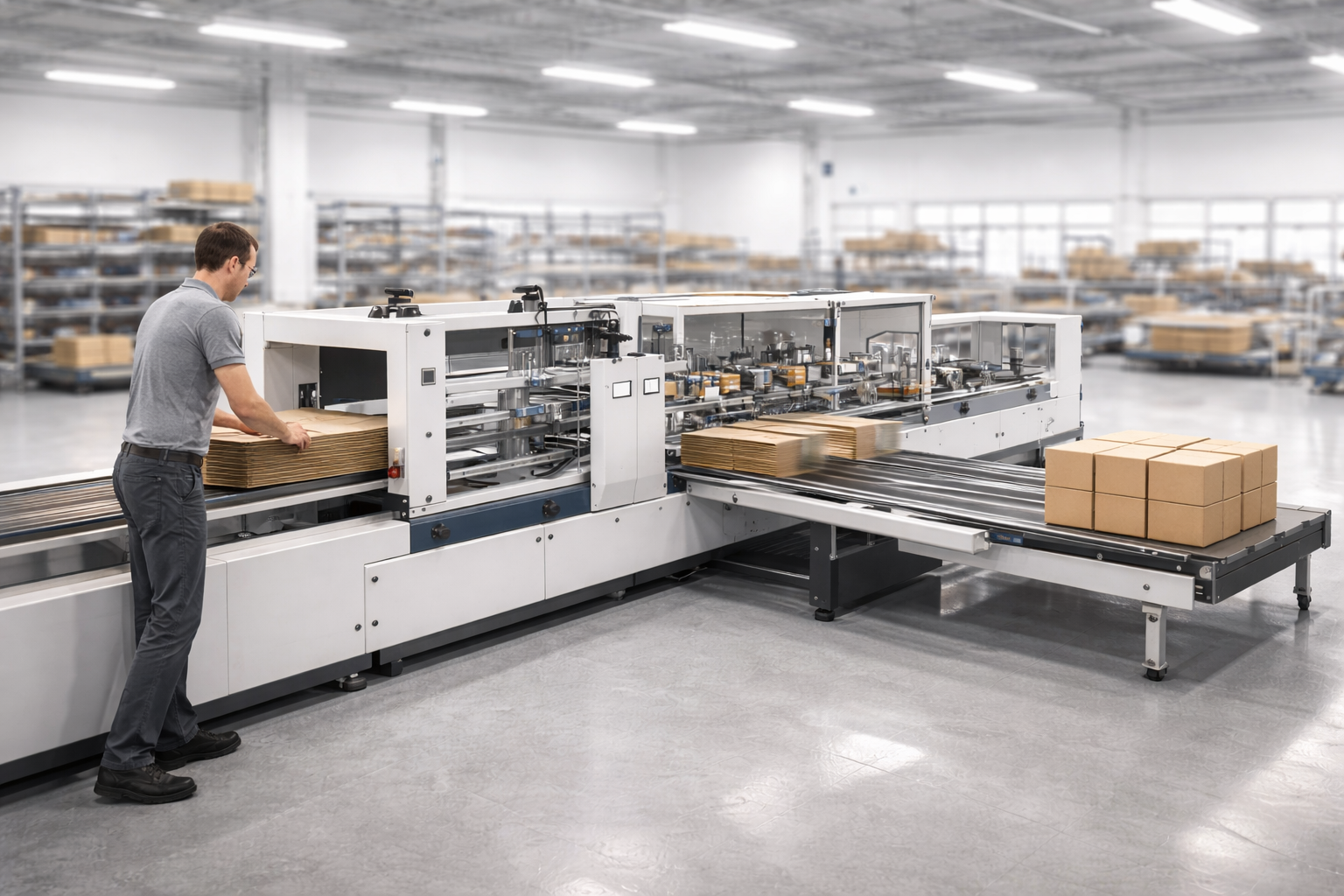Folder gluer machine operation in packaging line